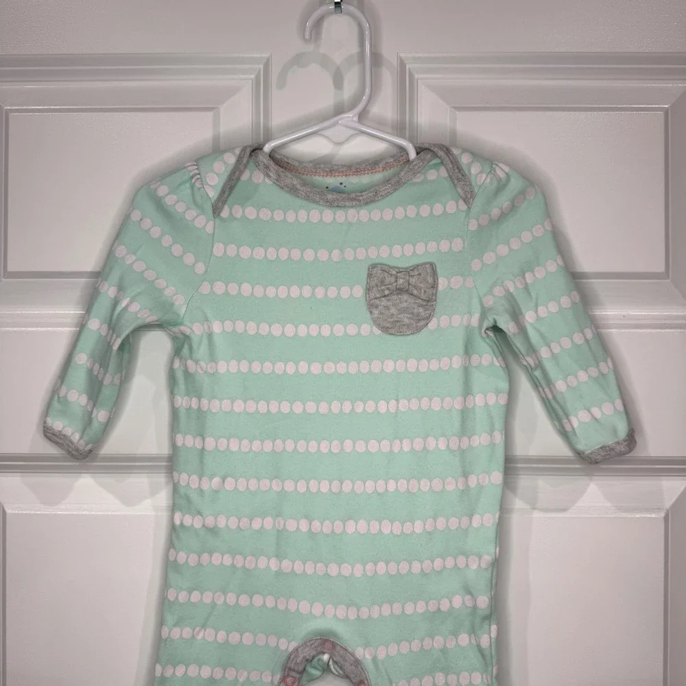 Cloud Island Baby Girl Mint Green Dot Long‎ Sleeve Sleepsuit Romper Size 3-6M